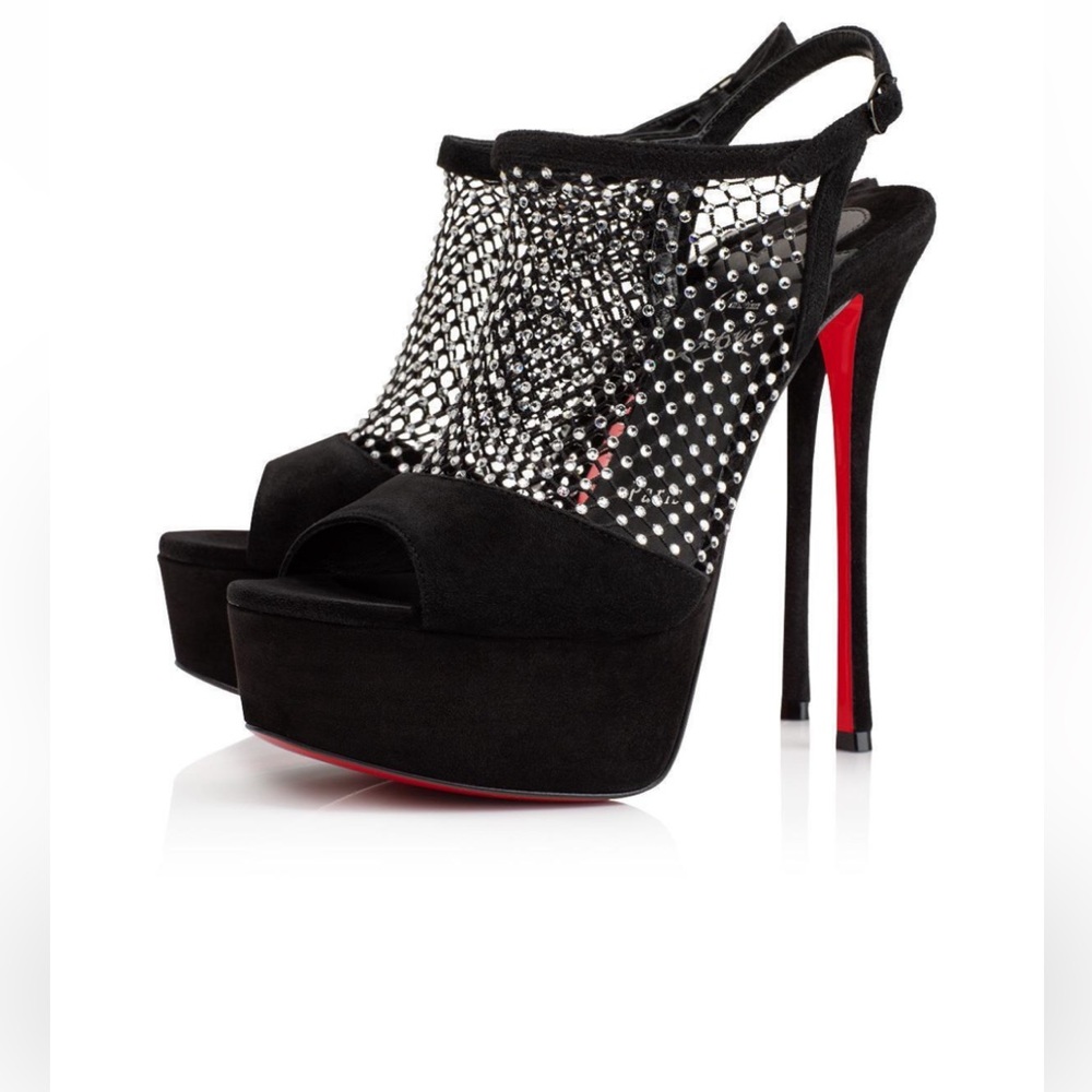 Christian Louboutin Plougesta Alta Strass Suede Crystals Platform Sandals sz 38
